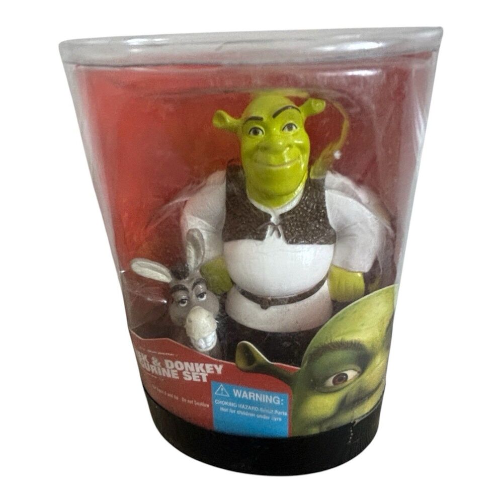SHREK 2 FIGURINE SET SHREK & DONKEY 2004 DREAMWORKS MOVIE TOY NOVELTY NEW Incase